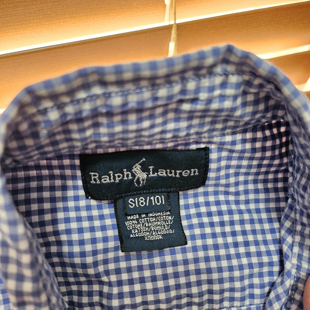 Ralph Lauren Boys Long Sleeve Button Down Shirt Size 8/10  Blue Gingham